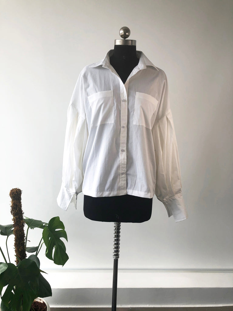 White Oversized Balloon Sleeves Shirt