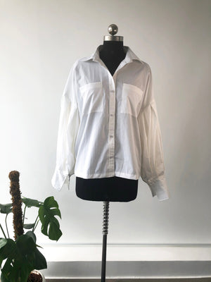 White Oversized Balloon Sleeves Shirt