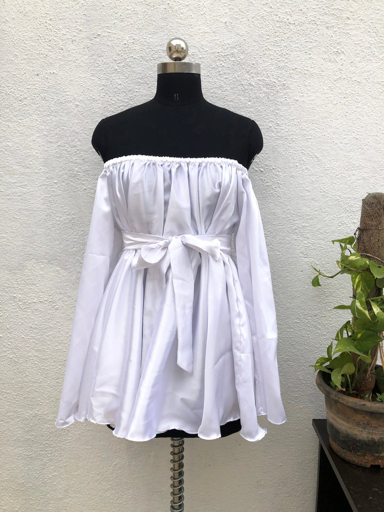 Off Shoulder Oversized Mini Dress With Belt