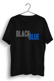 Black Blue Logo Printed Black Tshirt