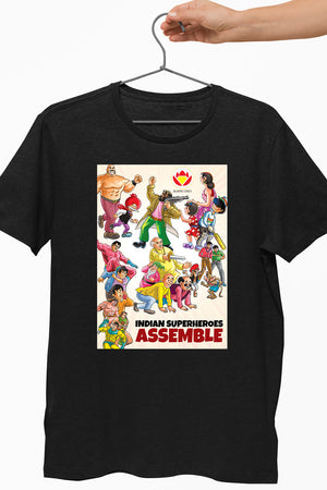 Indian Superheroes Assemble Black Tshirt
