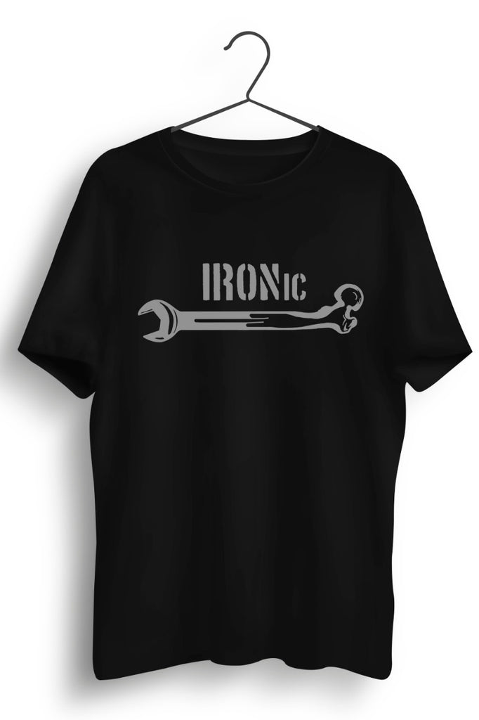 Ironic Logo Reflective Printed Black Tshirt