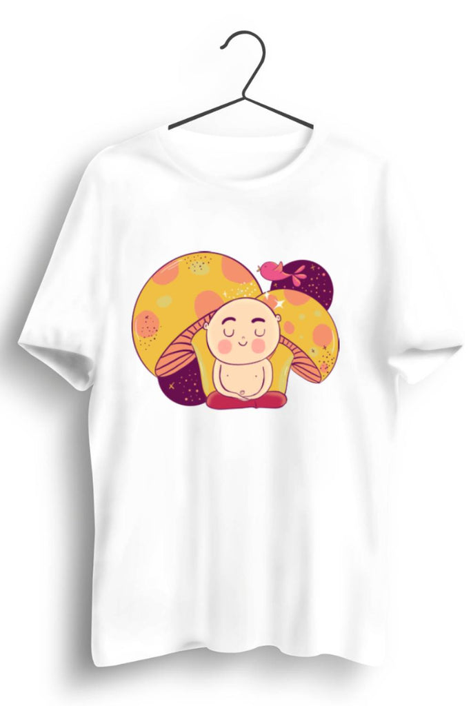 Meditating Monk Graphic Printed White Tshirt