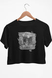 TSB Grey Logo Printed Black Crop Top