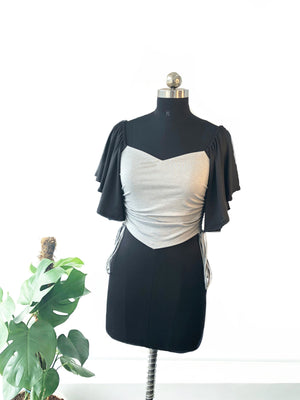 Ruched Sweetheart Neck Flared Sleeves Crop Top