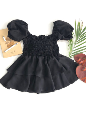 Puffed Sleeve Peplum Elastic Top