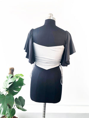 Ruched Sweetheart Neck Flared Sleeves Crop Top