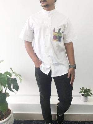 Popline Shirt With Vesica Pisicis Printed Patch Pocket