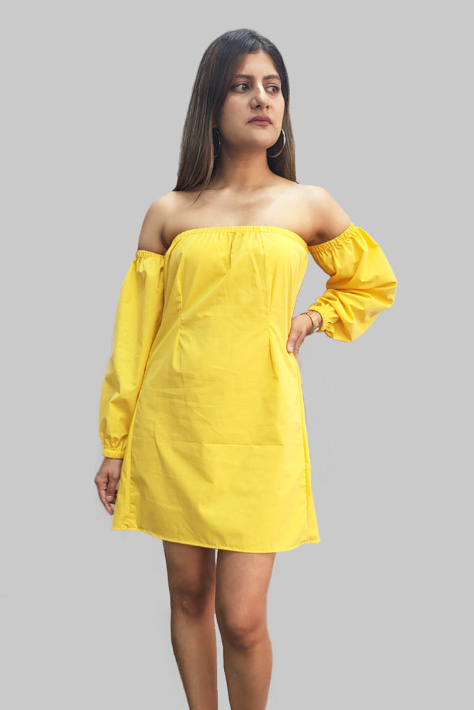 Off Shoulder Yellow Shirt Dress