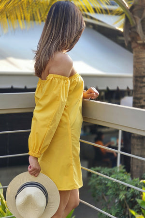 Off Shoulder Yellow Shirt Dress
