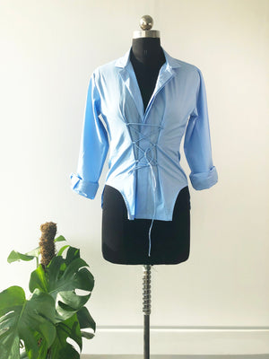 Blue Corset Button Up Shirt