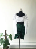 Green Ruffled Midi Slit Skirt