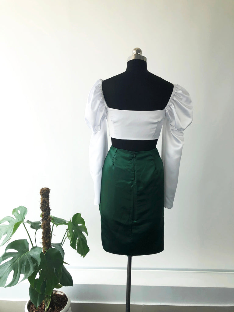 Green Ruffled Midi Slit Skirt
