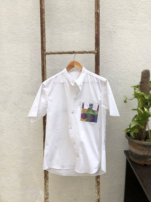 Popline Shirt With Vesica Pisicis Printed Patch Pocket