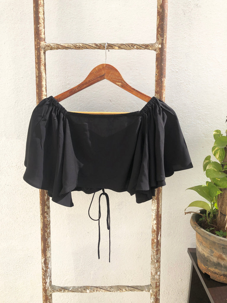 Ruched Square Neck Flared Sleeves Crop Top