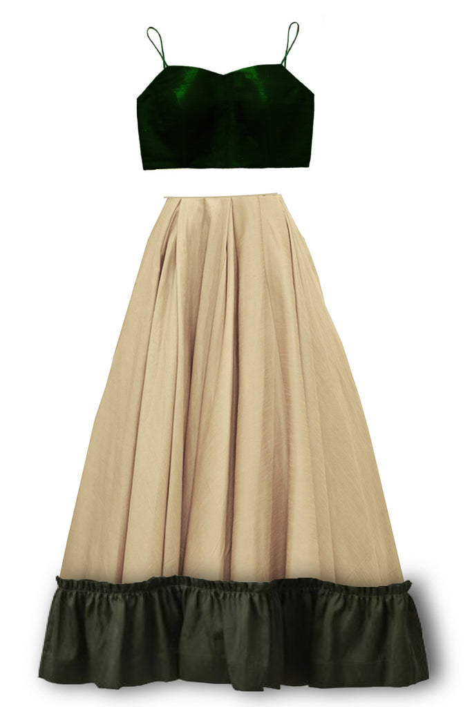 Abigale - silk skirt with ruffle hem and green blouse
