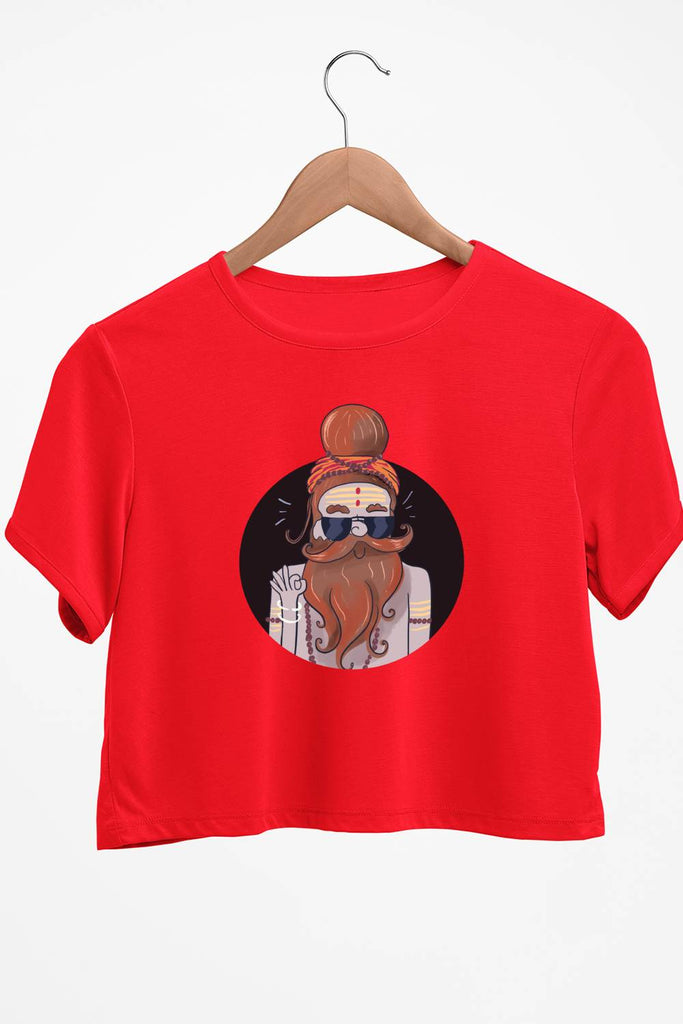 Calm Baba Graphic Printed Red Crop Top