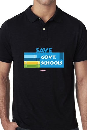 Save Govt. Schools Movement Tee - Styched In India Graphic Polo T-Shirt Black