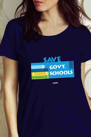 Save Govt. Schools Movement Tee - Styched In India Graphic T-Shirt Blue