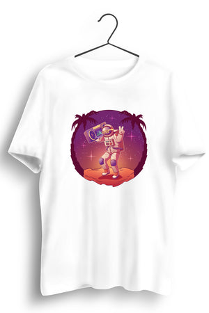Music Astronaut Graphic Printed White Tshirt