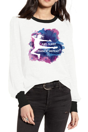 Eat Sleep Dance Repeat White Full Sleeve Tee