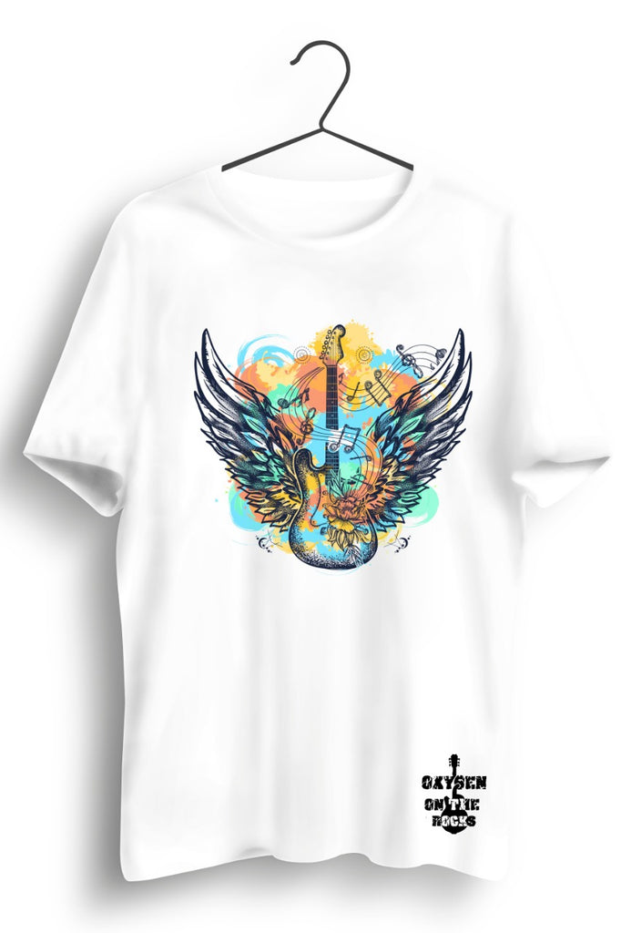 Electric Guitar with Angel Wings White Tshirt