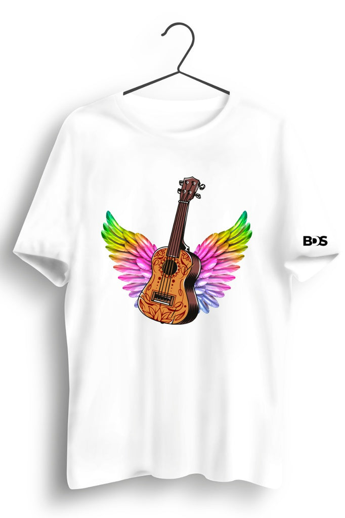 Guitar Wings Graphic Printed White Tshirt