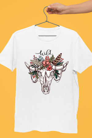 Hippie Cow Skull White Tshirt
