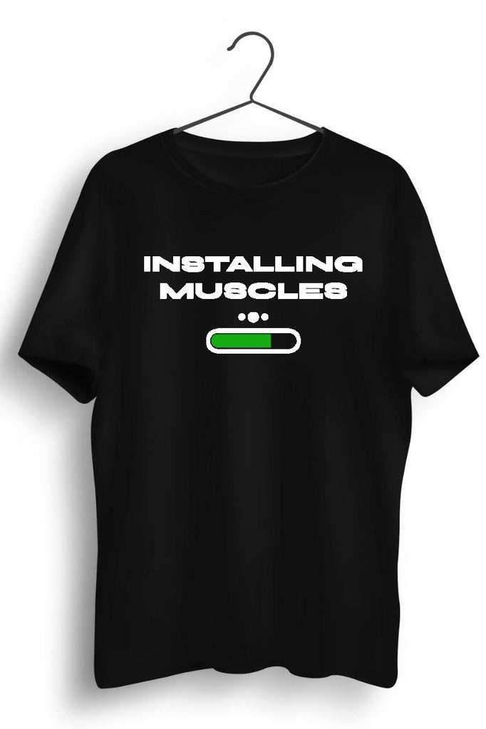 Installing Muscles Print Black Tshirt