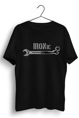 Ironic Logo Reflective Printed Black Tshirt
