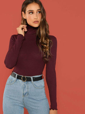 High Neck Maroon Top