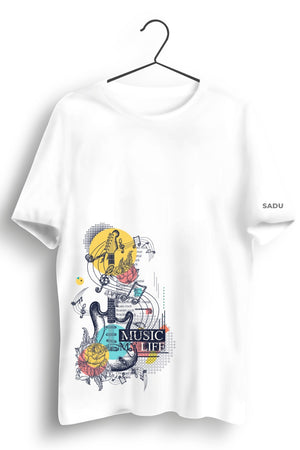 Music Life Graphic Printed White Tshirt