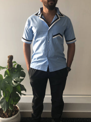 Double Notched Collar Half Sleeve Shirt