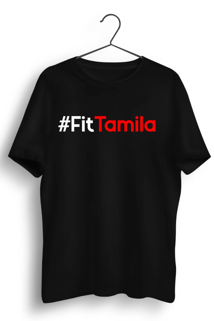 Fit Tamila English Text Black Tshirt