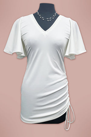 Assymetrical Style Bodycon White Dress with Ruched Effect