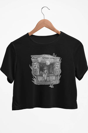 TSB Grey Logo Printed Black Crop Top