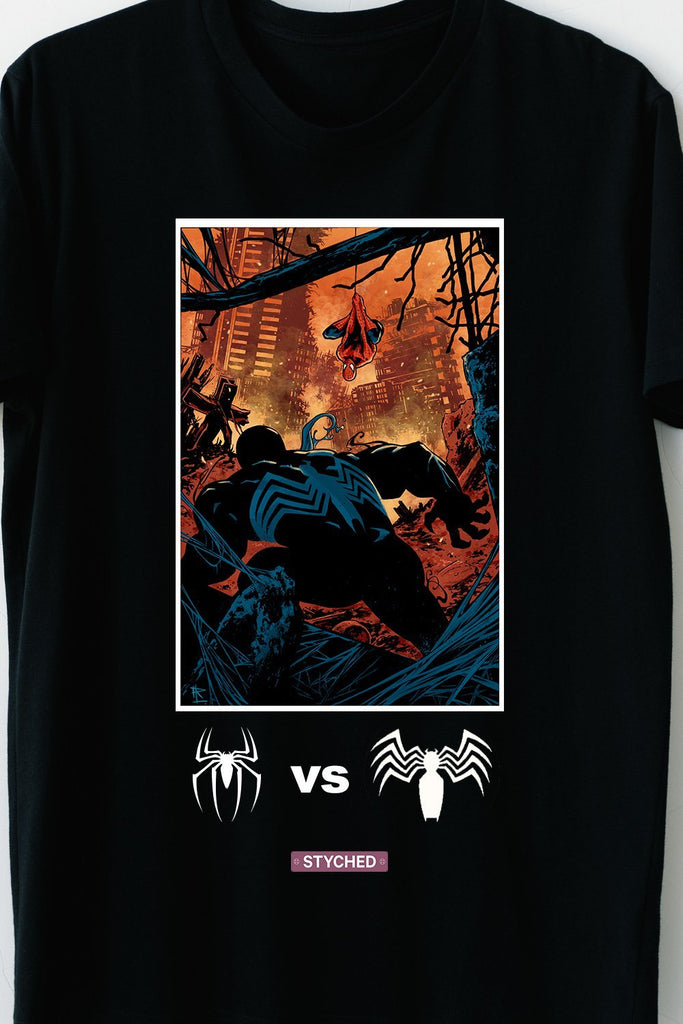Spiderman Vs Venom - Marvel Cinematic Universe - Comic Style Printed Tee